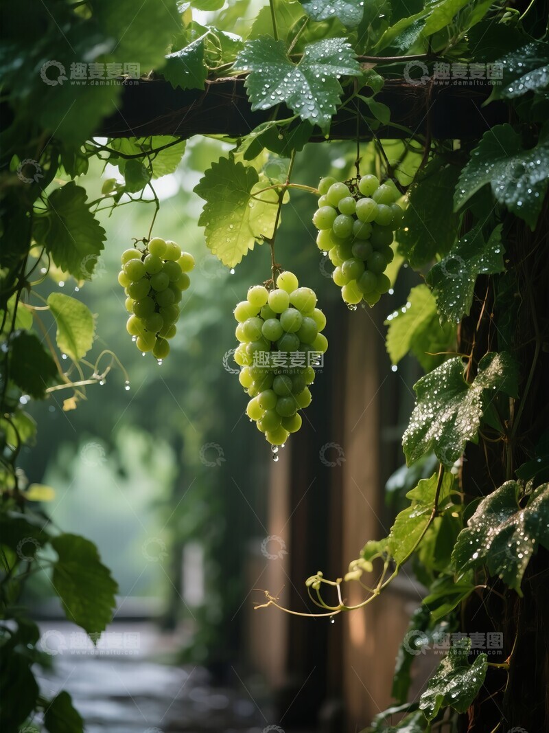 高清大图下载【趣麦麦图】雨后葡萄藤上的晶莹果实