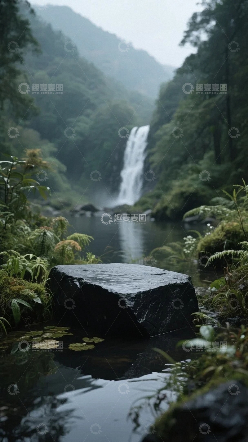 高清大图下载【趣麦麦图】溪流智商的青石台商品展台背景03