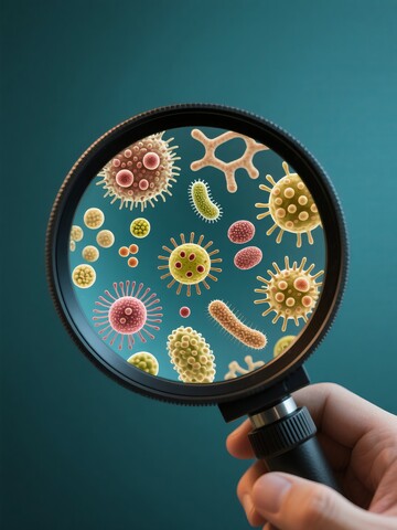 放大镜下的病毒细菌观察