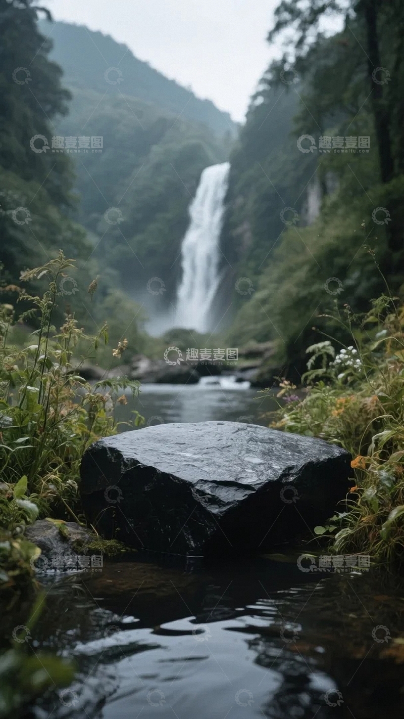 高清大图下载【趣麦麦图】溪流智商的青石台商品展台背景02