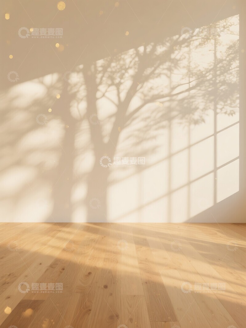 高清大图下载【趣麦麦图】阳光透过窗户映在木质地板上