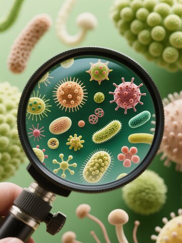 放大镜下的细菌观察