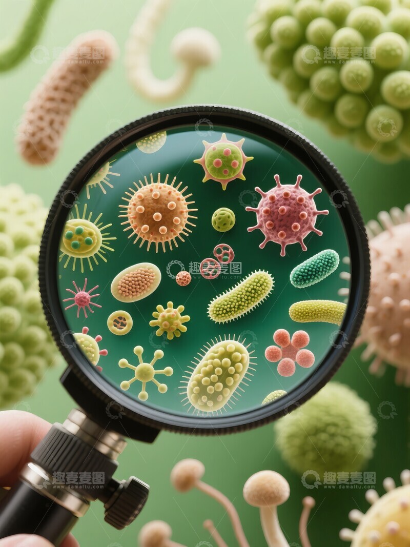 高清大图下载【趣麦麦图】放大镜下的细菌观察