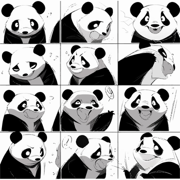 黑白熊猫手绘卡通插画动物