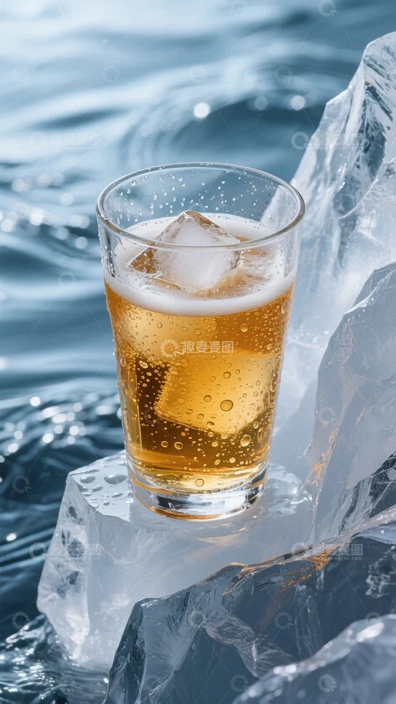 放置在冰块上的冰啤酒03
