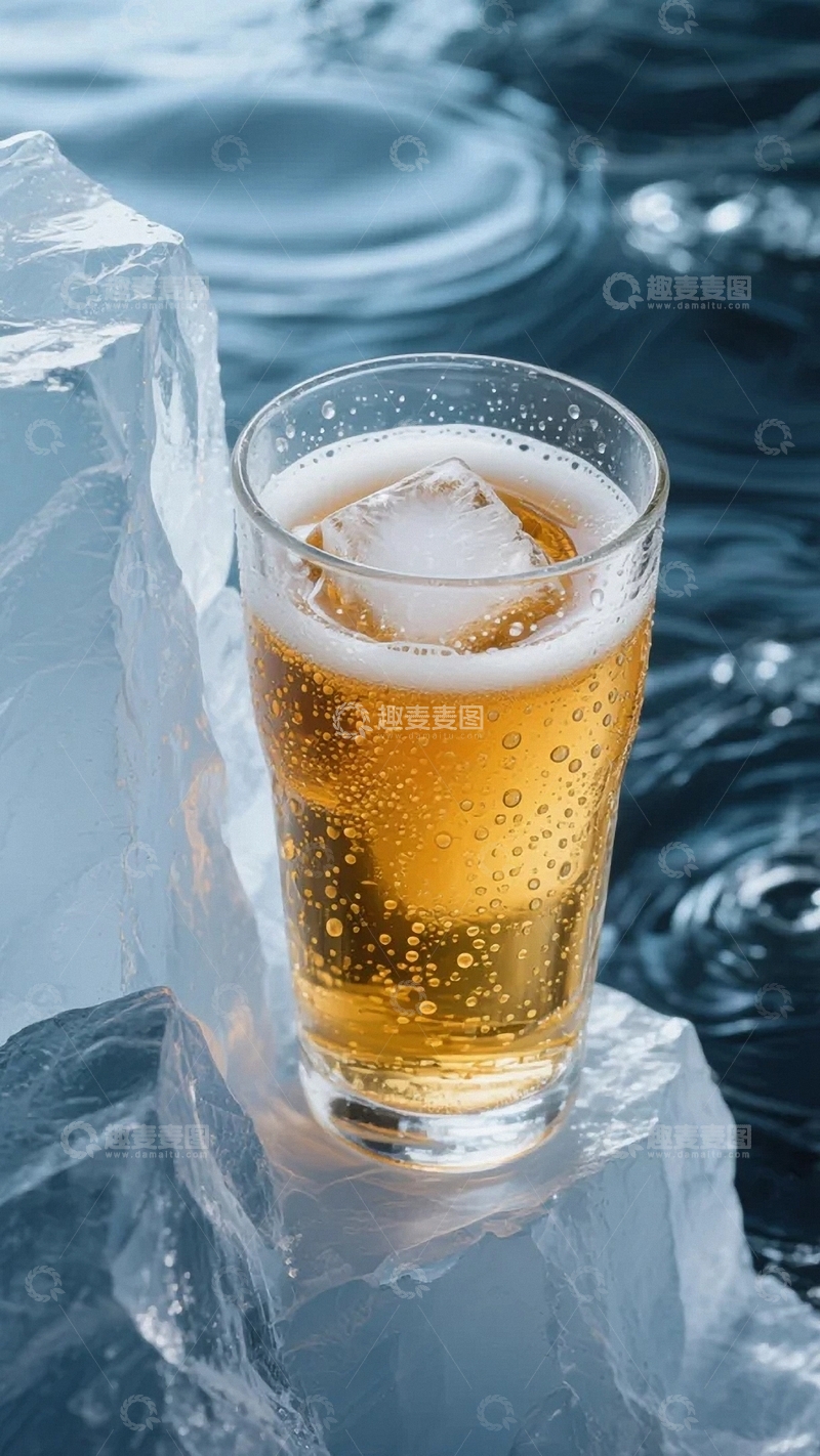 放置在冰块上的冰啤酒02