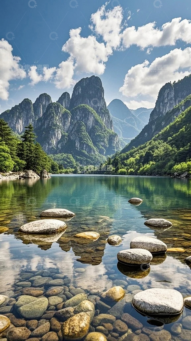 高清大图下载【趣麦麦图】清澈湖面倒映群山03
