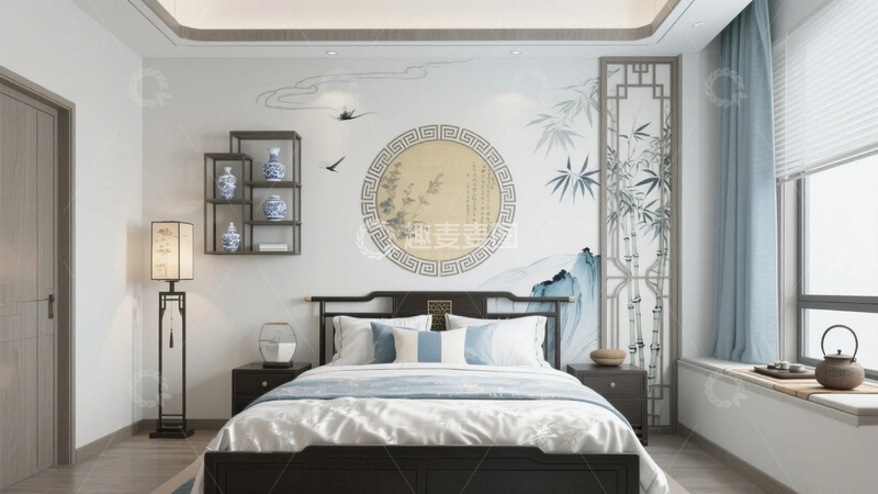高清大图下载【趣麦麦图】中式风雅卧室效果图02