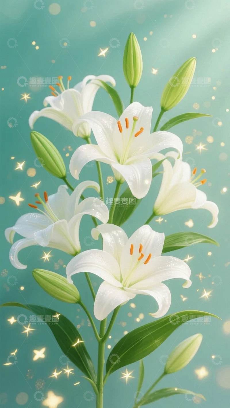 高清大图下载【趣麦麦图】水彩画开放的百合02