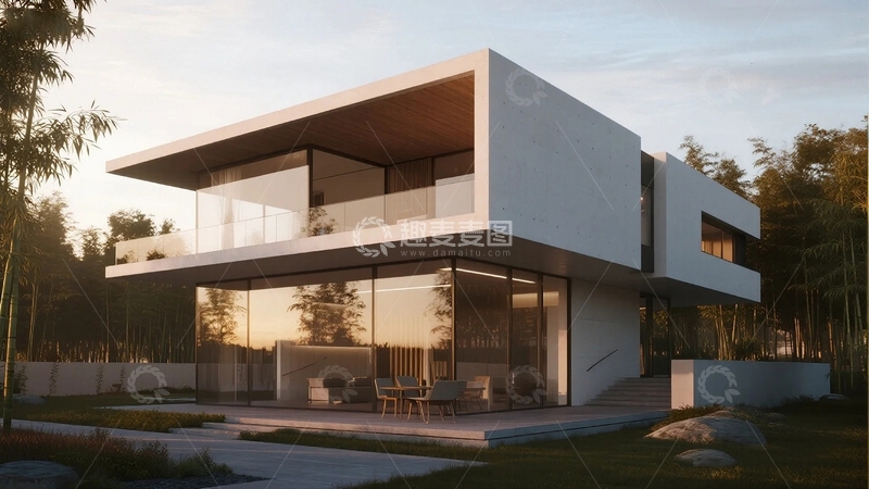 高清大图下载【趣麦麦图】极简主义庭院别墅效果图07