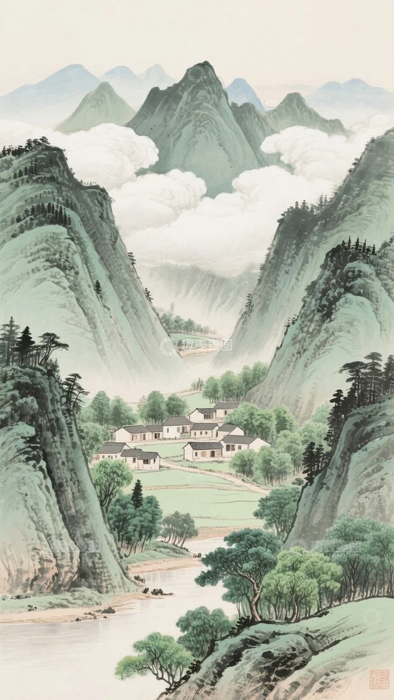 高清大图下载【趣麦麦图】国画水墨画山水之间