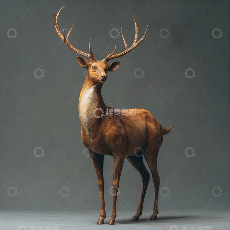 高清大图下载【趣麦麦图】森林守护者：优雅的鹿雕塑 