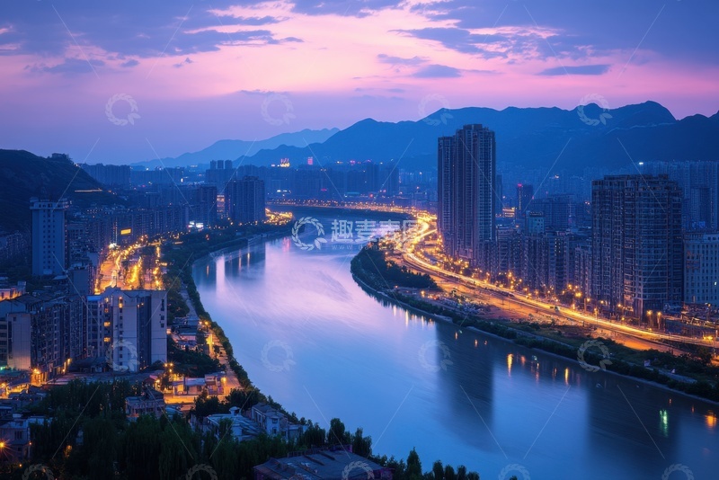 高清大图下载【趣麦麦图】城市建筑高楼河流美景