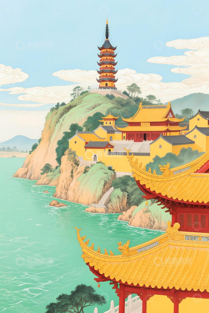 高清大图下载【趣麦麦图】镇江景点地标金山寺