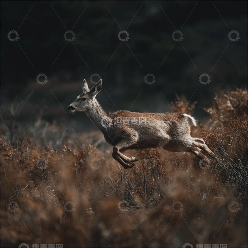 高清大图下载【趣麦麦图】野生鹿在秋日森林中奔跑