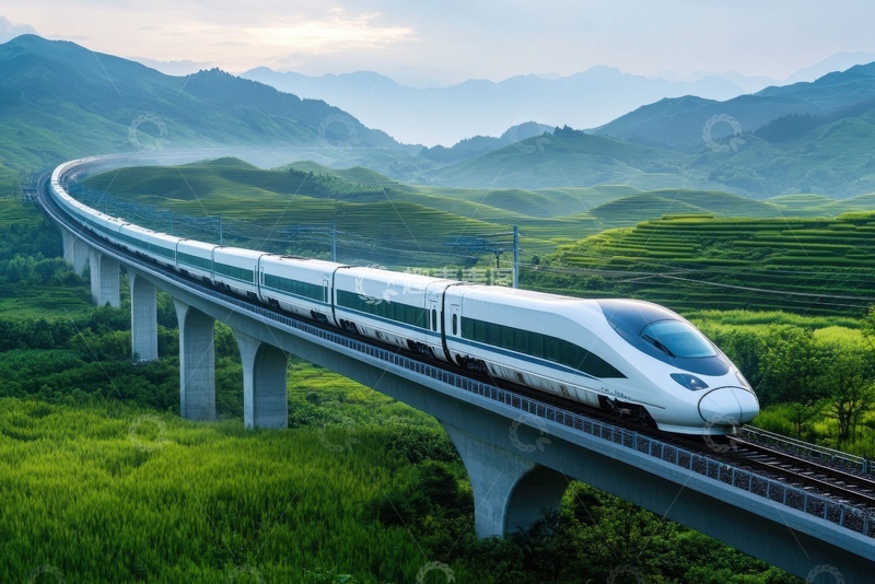 高清大图下载【趣麦麦图】田野里高架桥上行驶的高铁