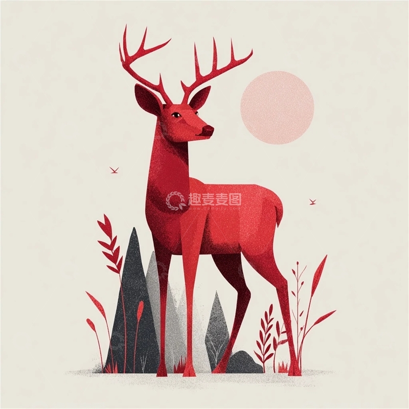 高清大图下载【趣麦麦图】静谧的森林中的雄伟鹿影