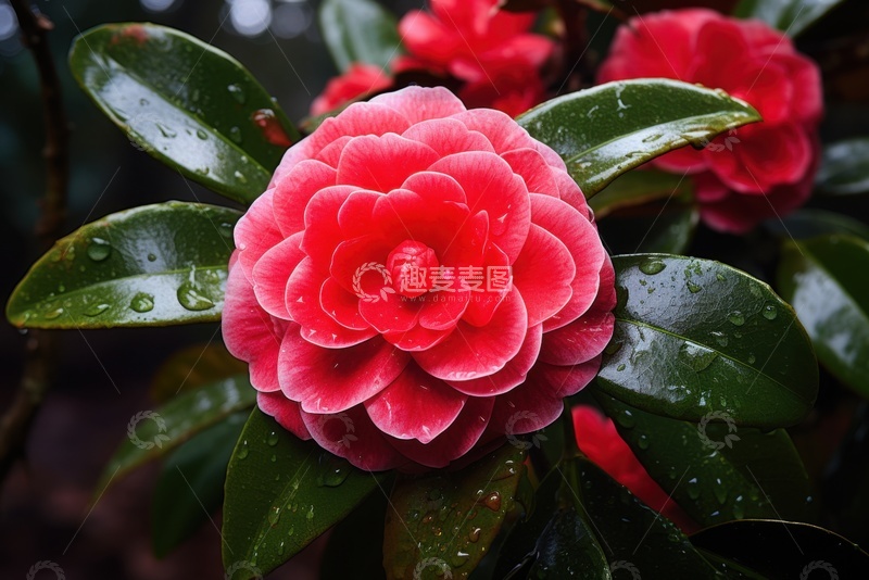 高清大图下载【趣麦麦图】盛开的红色山茶花