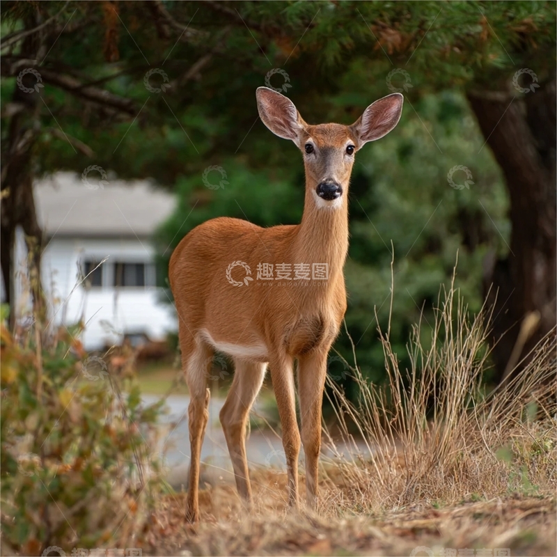 高清大图下载【趣麦麦图】树林间的好奇小鹿 