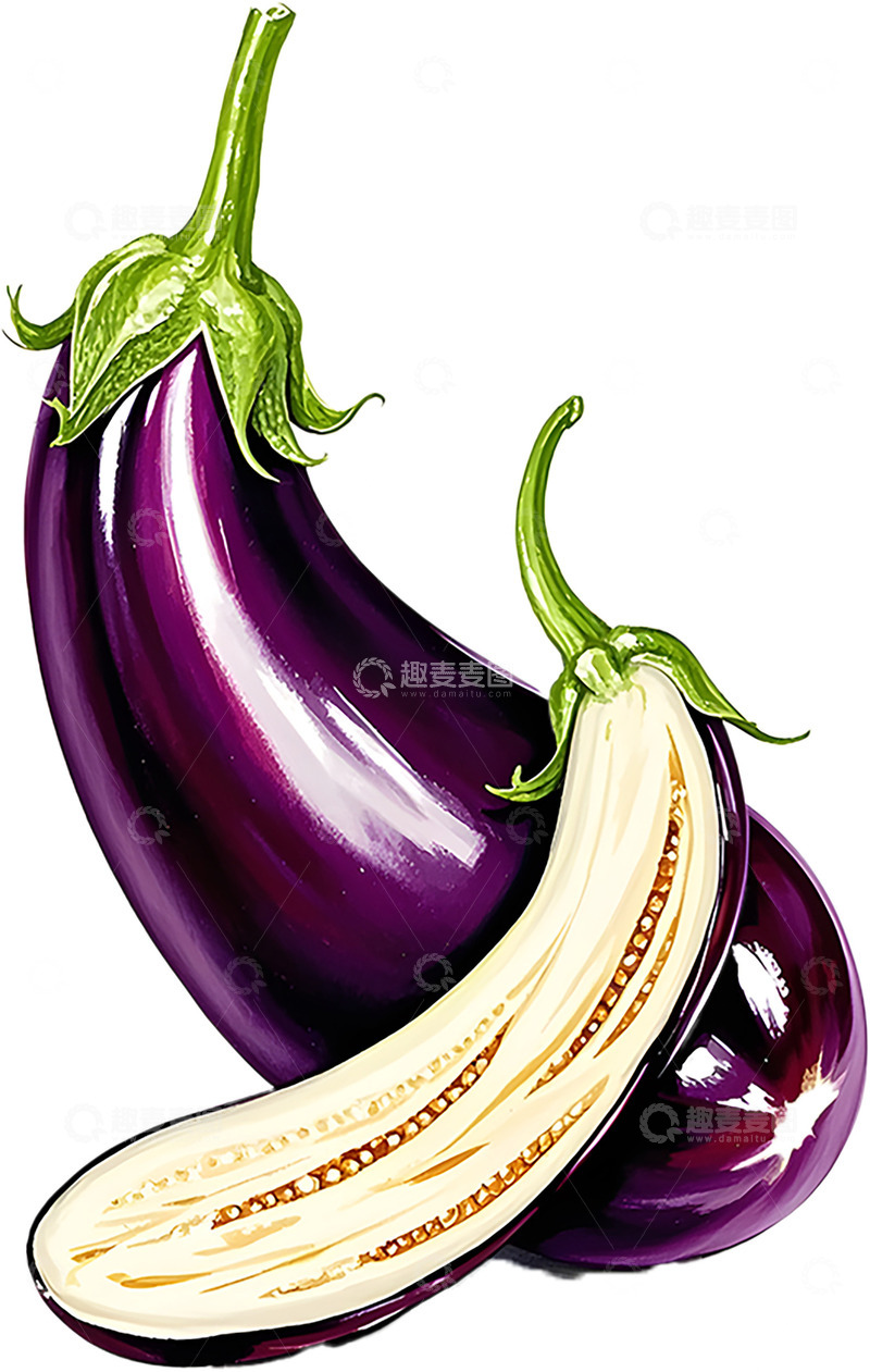 高清大图下载【趣麦麦图】茄子写实插画素材