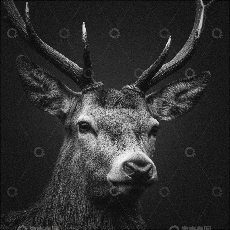 高清大图下载【趣麦麦图】黑白野生鹿的静态肖像