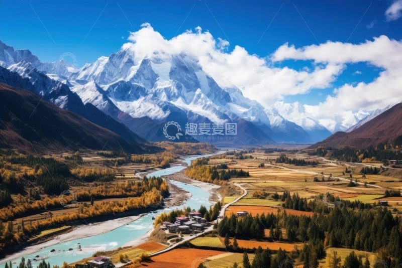 高清大图下载【趣麦麦图】雪山峡谷平原河流美景