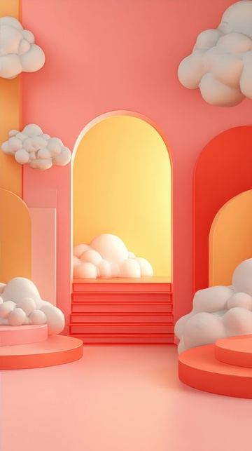 玫红色3D电商展台背景