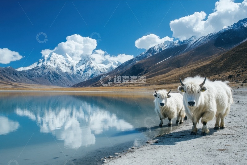 高清大图下载【趣麦麦图】天池边行走的白山羊