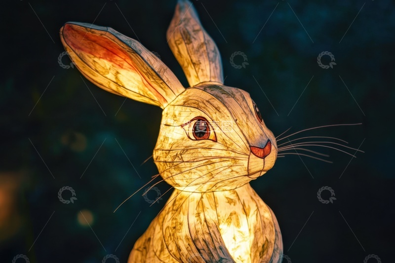 高清大图下载【趣麦麦图】夜晚里的兔子花灯