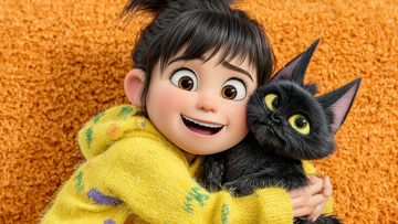 黄衣小女孩撸猫