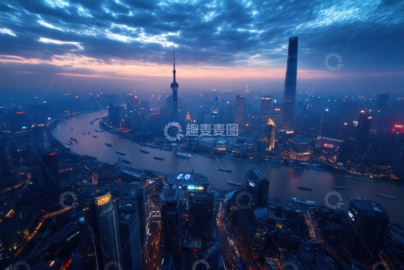 高清大图下载【趣麦麦图】城市夜景高空航拍图