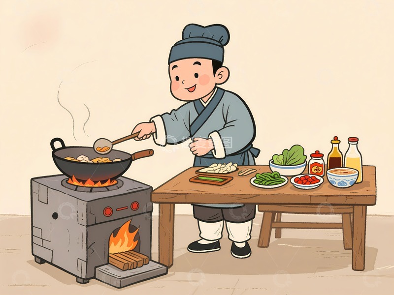高清大图下载【趣麦麦图】古代人做饭炒菜烹饪