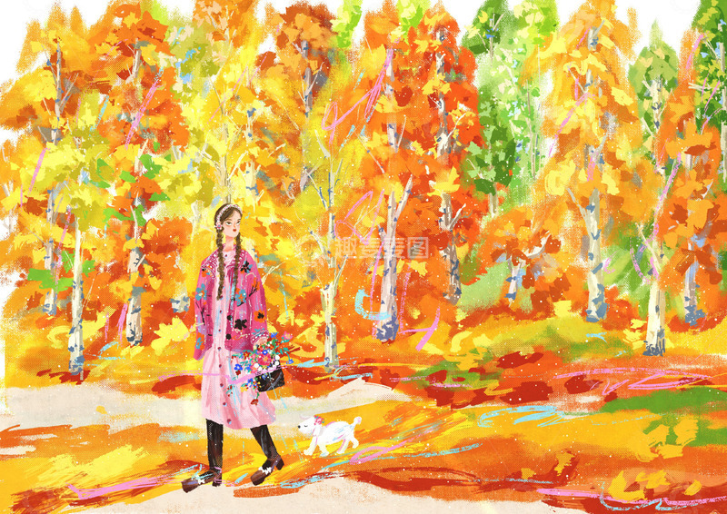 原创治愈插画作品素材秋日