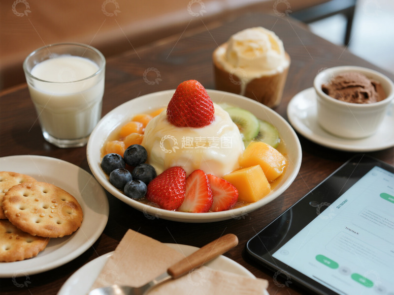 高清大图下载【趣麦麦图】甜品牛奶下午茶