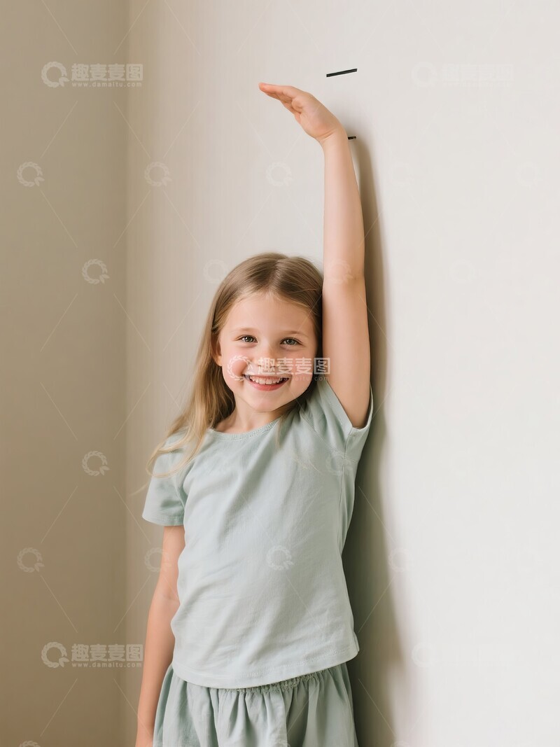 高清大图下载【趣麦麦图】小女孩测量身高面带微笑