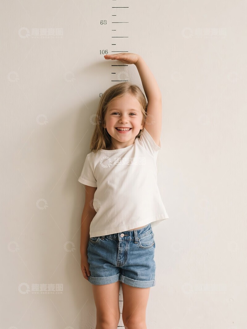 高清大图下载【趣麦麦图】小女孩靠墙比身高