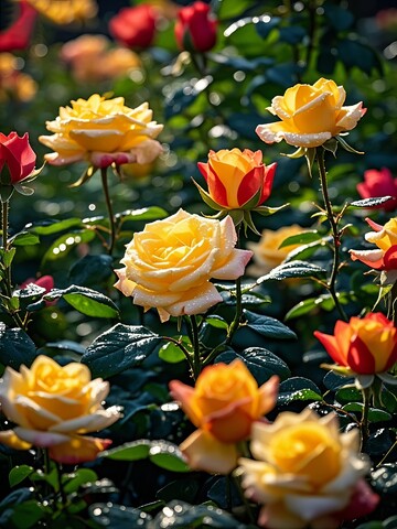 雨后绽放的黄色玫瑰