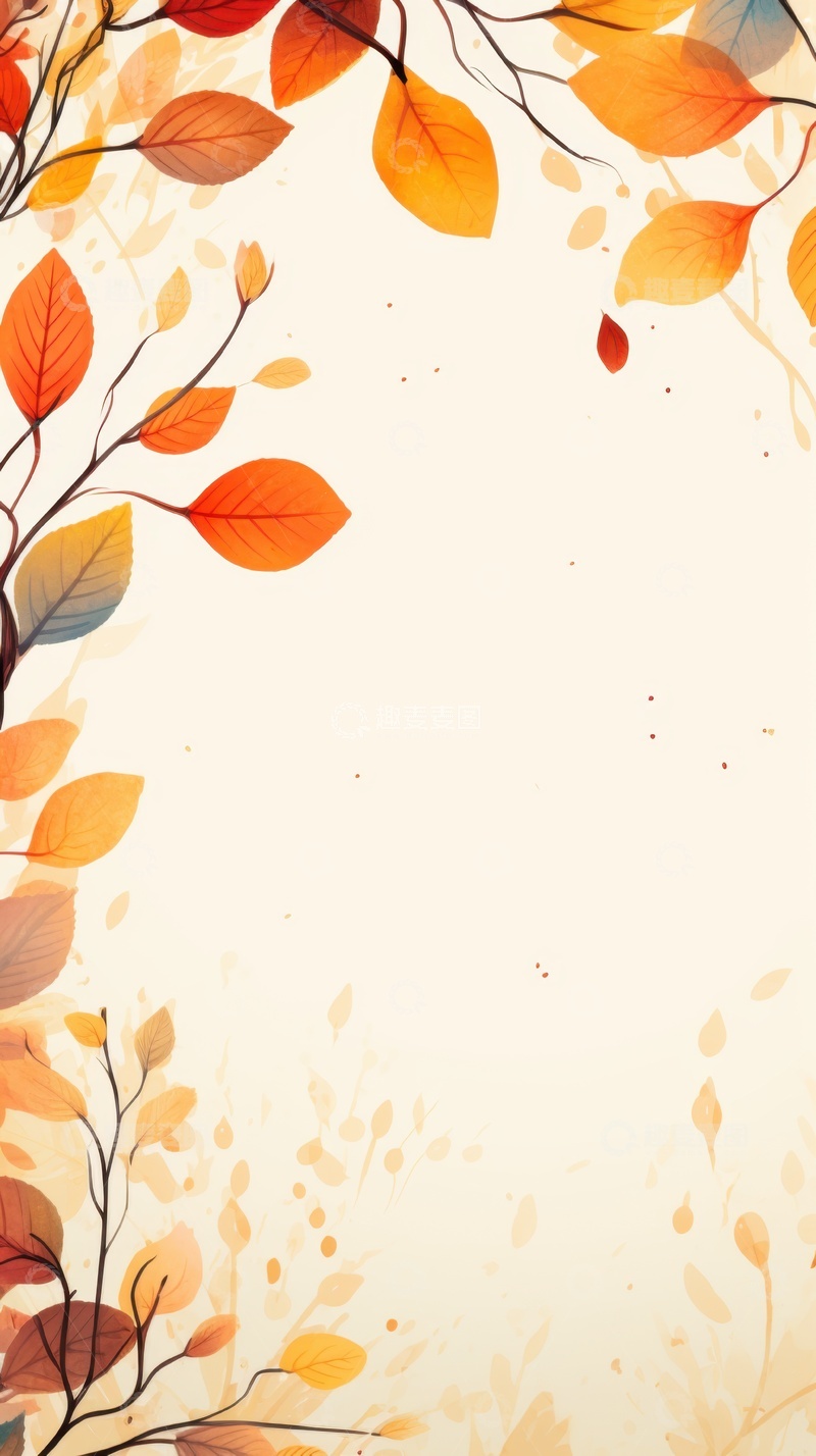 高清大图下载【趣麦麦图】秋季红色的树叶树枝边框背景