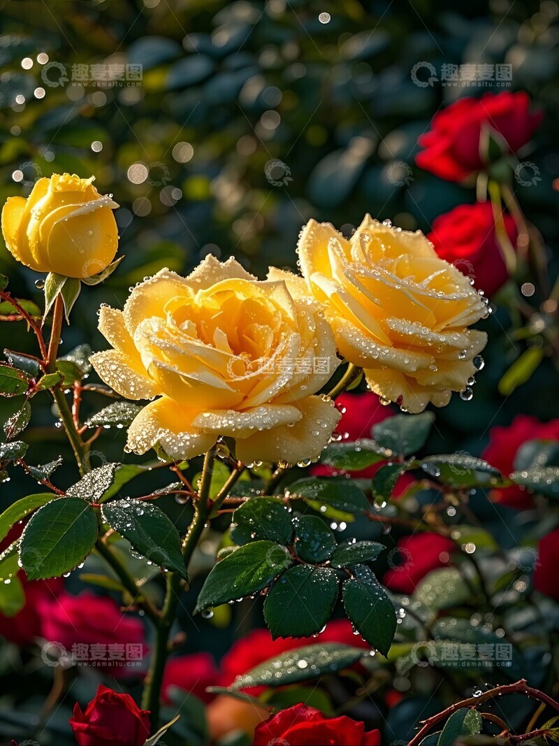 高清大图下载【趣麦麦图】花园中的多彩玫瑰花