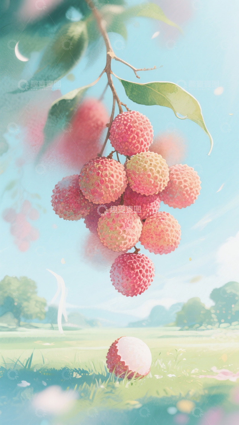 夏日清爽晕染蓝绿荔枝水彩背景