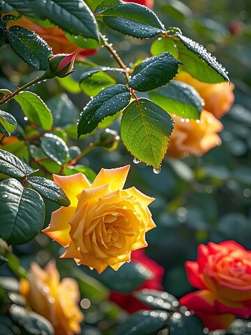 雨后绽放的玫瑰花