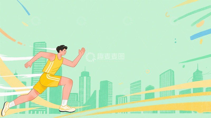 城市剪影插画运动背景素材跑步