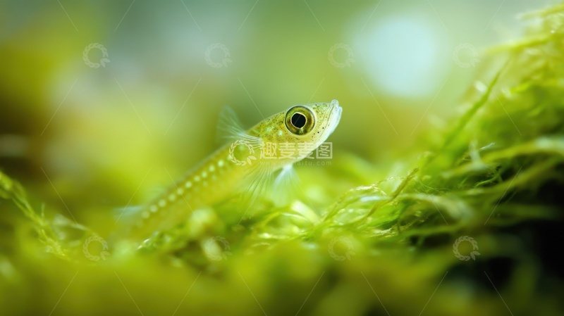 高清大图下载【趣麦麦图】水草里的一条小鱼