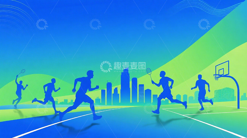 高清大图下载【趣麦麦图】蓝绿色渐变几何图案背景科技商务海报