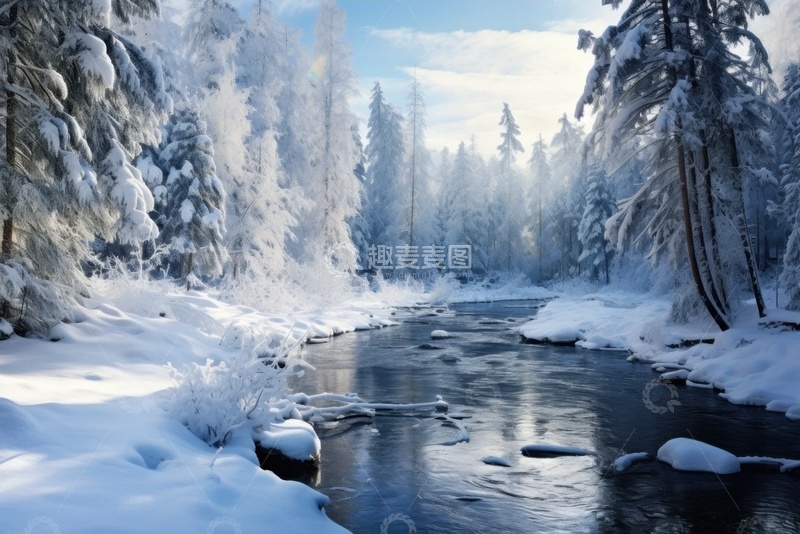 高清大图下载【趣麦麦图】冬季森林河流自然美景