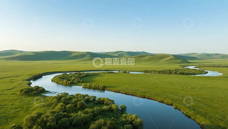 高清大图下载【趣麦麦图】一条流经大草原的河流01
