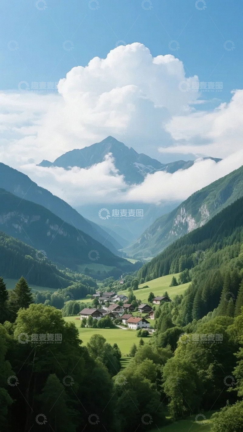 高清大图下载【趣麦麦图】坐落在山谷之中的小村落02