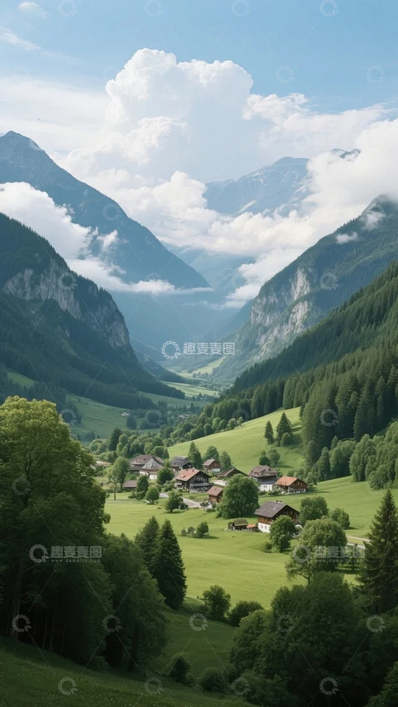 高清大图下载【趣麦麦图】坐落在山谷之中的小村落01