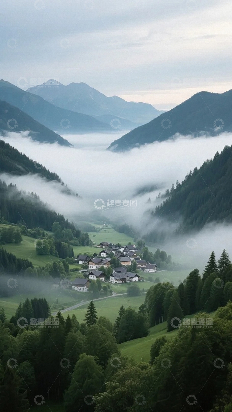 高清大图下载【趣麦麦图】坐落在山谷之中的小村落05