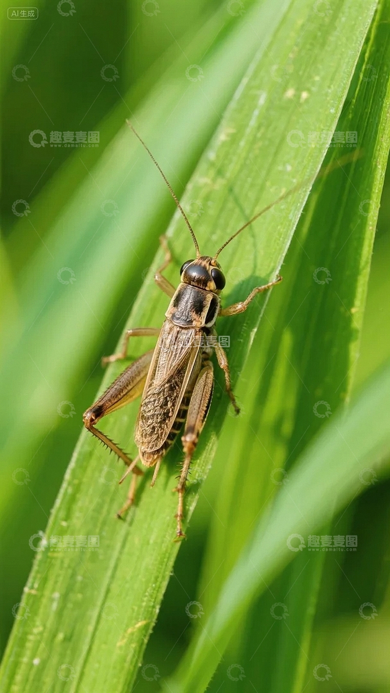 高清大图下载【趣麦麦图】绿叶上的蚂蚱02